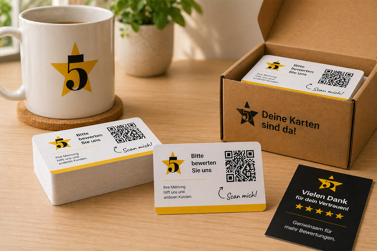 QR-Visitenkarten in unterschiedlichen Designs mit verschiedenen Logos