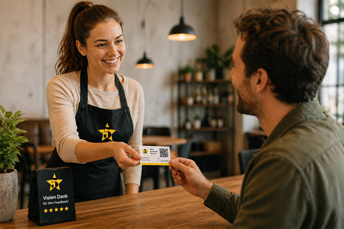 Kundin scannt eine QR-Karte mit ihrem Smartphone